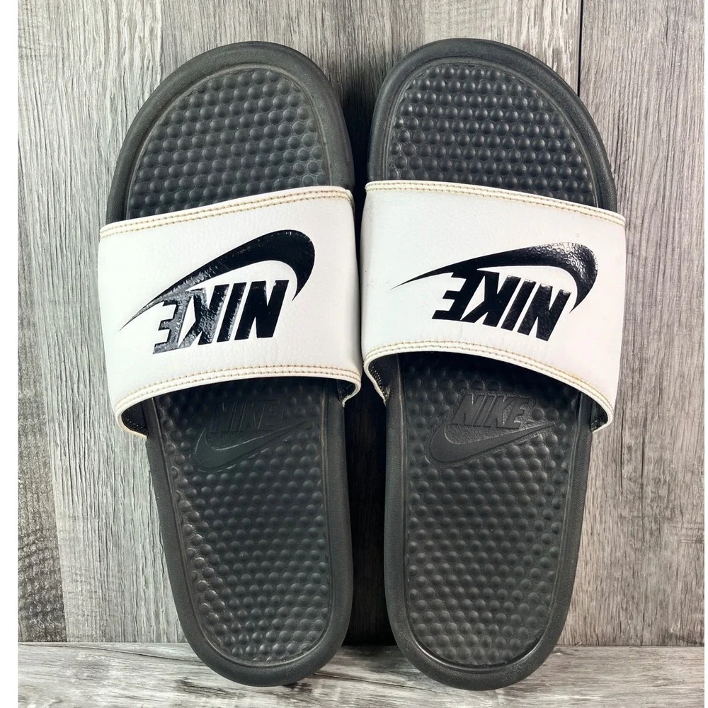 Nike Benassi JDI Slides White Black Mens Sandal 343880-100 Size 9